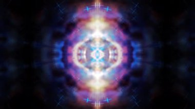 Soyut Mandala Kaleydoskop dikişsiz döngü. 4K Psikedelik Seyahat Geleneksel Mandala Bilinç Meditasyonu Arkaplan Rahatlatıcı Etnik Renkli Kalıp. 