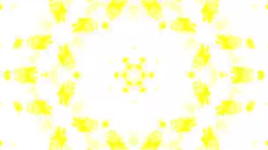 4K sarı turuncu yanıp sönen ışınlar, merkezden yayılan ışınlar, uçuşan, titreyen, çiçek veren yıldızlar, siyah arka planda mandala desenleri. Soyut kaleydoskop ateşli nabız. 