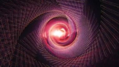 4K 3D Futuristik Teknoloji Fraktal Sanat. Pembe mor kıvrımlı ağ örgüsü merkezde dönüyor ve karışıyor. Merkezi optik patlama ile girdap hipnotize ediliyor. retro dalga pürüzsüz canlandırma döngüsü.