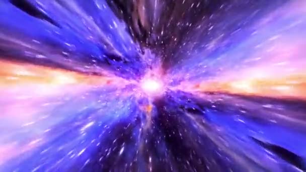 Résumé lumineux coloré violet bleu hyperespace tunnel à travers l'espace-temps tourbillon fond de boucle. 4K 3D rendent la science-fiction voyage interstellaire à travers le vortex dans l'hyperespace. Saut de vitesse dans le cyberespace.