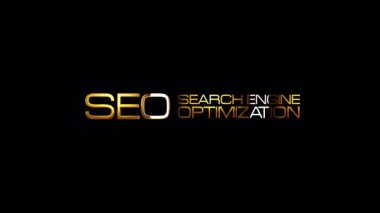 SEO Arama Motoru En İyimser Altın Metin Işık Işığı Efekti Alfa Kanalı Quicktime Prores 4444 ile izole edildi. 4K 3D kusursuz döngü SEO Arama Motoru En İyimser FX ögesi.