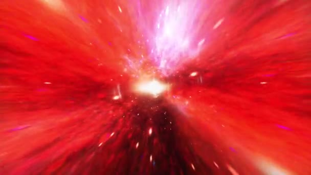 Абстрактный Светящийся Розовый Красный Гиперпространственный Туннель Через Временной Вихрь Loop — стоковое видео