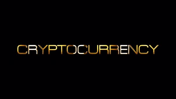 Cryptocurrency Gyllene Text Med Ljus Glödande Effekt Isolerad Med Alfakanal — Stockvideo