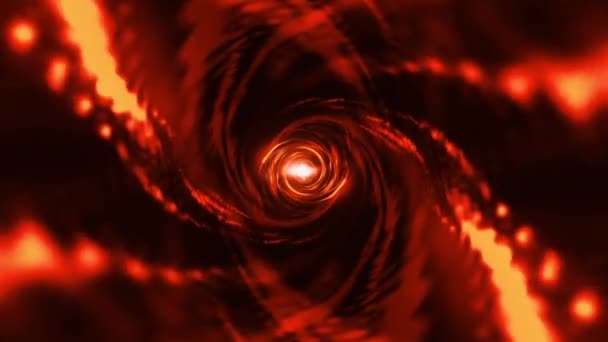 Illustration Roter Energie Spiralformen Glühender Chaos Lichter Drahtgittertunnel Abstraktes Futuristisches — Stockvideo