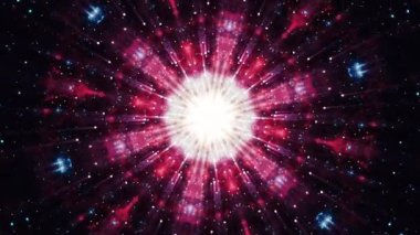 Siyah arkaplanda soyut VJ döngüsü fraktal kırmızı hareket yıldızı şekli kaleydoskop mandala grafik tasarımı. VJ DJ sahne ışığı için spektrum ışıklarını aydınlat. 4K 3D Kusursuz Döngü Hareketi GrafikleriName.