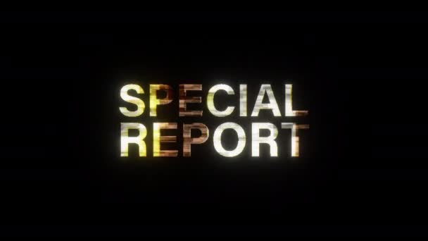 Speciale Verslag Goud Glans Licht Tekstwoord Met Glitch Tekst Effect — Stockvideo