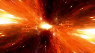 Soyut döngülenmiş canlandırılmış arkaplan. Yarım daire şeklinde kıvrılmış turuncu parıltı çubukları siyah bir arkaplanda döner. 3d hazırlayıcı