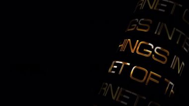 4K altın kelime INTERNET şeylerin Başlığı 3D İllüstrasyon kelime rotasyonu kusursuz döngü animasyon konsepti. Nesnelerin IOT İnternet 'i başlık kaplaması için QuickTime Alpha Channel ProRes 4444 kullanılarak izole edilmiş metin metni.