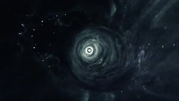 太空飞行通过时空涡旋回旋背景来磨擦绿色的蓝色虫洞隧道 3D使Sci Fi星际旅行穿过超空间的虫孔 摘要云星际飞行 — 图库视频影像