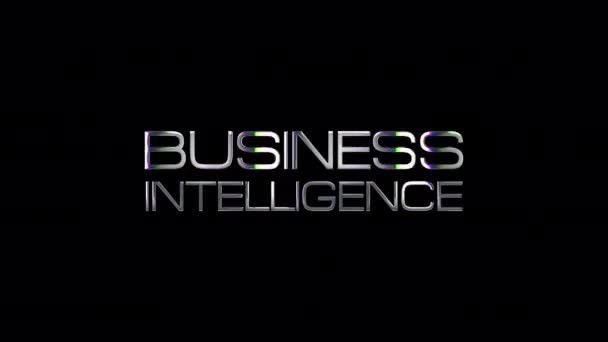 Business Intelligence Glitch Text Effect Silver Light Glowing Loop Animation — Stock video