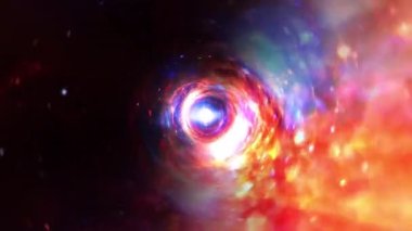 Soyut renkli parlak mavi hiperuzay tüneli uzay-zaman girdabı arka planında. 4K 3D, yıldızlararası bilim kurgu siber uzayda solucan deliğinden geçiyor. Bilim teknolojisi girişi. VJ döngüsü.