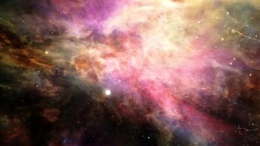Orion Nebulası 'ndan Uzay Uçuşu. 4K 3D bilimsel filmler, bilim kurgu sineması, uzay, gelecek, sahne, başlıklar, soyut arkaplan için uzay keşfi. NASA görüntüsü tarafından desteklenen elementler.