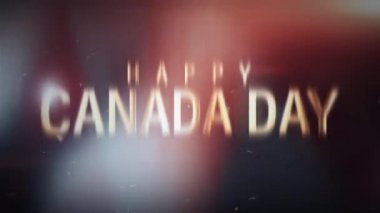 Kanada Bayraklı Mutlu Kanadalılar Günü altın metni, patlayan şok dalgası ve güzel ışık efekti animasyonu. 4K 3D, Mutlu Kanada Günü yazılı sinematik görüntüleri selamlıyor..