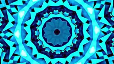 Soyut sanat mavisi yıldız kaleydoskop dizilimi. Geçiş, VJ döngüsü, retro, mandala, fraktal animasyon için 4k kusursuz döngü soyut hareket grafikleri arka planı. Güzel parlak süs..