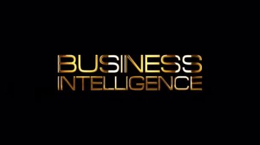 İŞ INTELLIGENCE altın metin ışık parlama etkisi ile izole alfa kanalı Quicktime Prores 4444. 4K 3D kusursuz döngü İş Zekası tasarım metin canlandırma efekti. BI