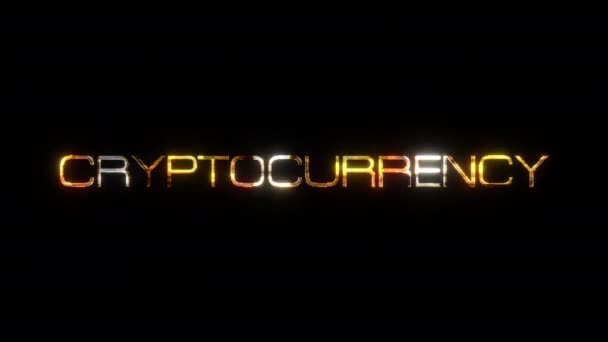Cryptocurrentie Gouden Tekst Met Glitch Effect Loop Titel Zwarte Achtergrond — Stockvideo