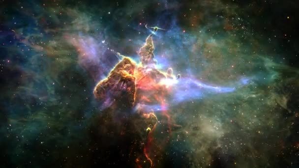 Space Flight Mystic Mountain Dustgas Pillar Carina Nebula Exploration Flight — Stock video