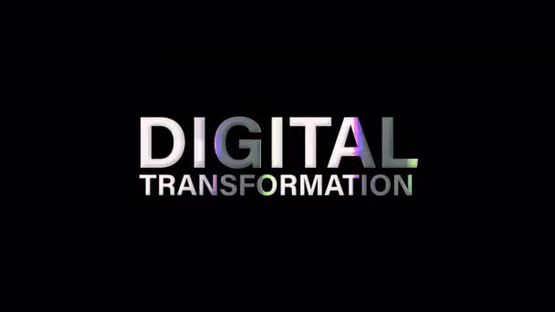 Digital Transformation Glitch Text Effect Silver Light Glowing Loop Animation — Vídeos de Stock