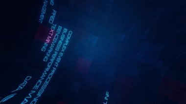 4K 3D İş Zekası kelime bulutu oluşturdu. BI Business Intelligence kelime etiketiyle modern fütürist dijital teknolojinin tanıtım başlığı, reklam, iş sunumu için animasyonu.