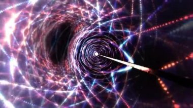 4K Soyut Teknoloji Neon Hatları Tüneli. Mor mavi neon noktalar gelecekteki desenler. Büyüleyici dönüşler ve girdaplar proje için dinamik arkaplan oluşturur. 3B Kusursuz Döngüsüz Sonsuz Döngü Hareketi.