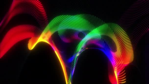 Abstract Kleurrijke Regenboog Neon Kleur Gloeien Lijnen Wervellus Technologie Achtergrond — Stockvideo