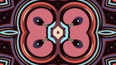 Mandala şeklindeki soyut geometrik çiçeklerin pastel tonlarındaki 4K soyut simetri kompozisyonu çiçek açmakta, şekil ve renkleri değiştirmektedir. VJ döngüsü için kaleydoskop grafik modayı basit arkaplanı, gösterir