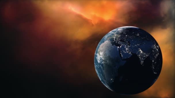 World Rendering Planeta Tierra Desde Espacio Con Luces Ciudad Noche — Vídeos de Stock