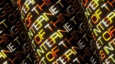 Nesnelerin interneti. Altından metin. 3D tüp desenli döngü başlığı. 4K 3D kusursuz döngü İnternet Şeyler veya IOT metin animasyonu başlık, giriş, geçiş, arkaplan için altın parlaklık.