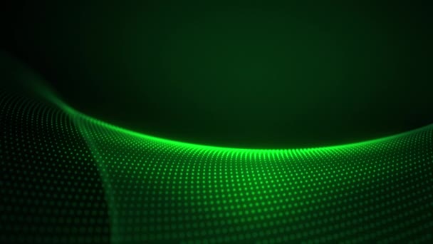未来的なグローグリーンネオン線メッシュ粒子 3D抽象緑の粒子効果の動きの背景 サイエンス Sci サイバーテクノロジー ビジネスプレゼンテーション コピースペースのある背景 — ストック動画