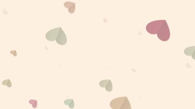 Soyut animasyon 3D Yumuşak Pastel renkler ışık arkaplanda akan kağıt kalpler. 4K 3D kusursuz döngü. Romantik durumlar, düğünler, Sevgililer Günü, Anneler Günü, giriş için kalplerle aşk..