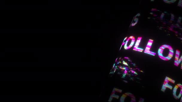 Follow Colorful Glitch Text Effect Tube Animation Loop Flicker Light — Stock Video
