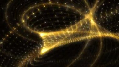 Sarı parlak parçacıklar desenli simetrik yapılar ışık efektli bilim kurgu arka planı. Mikro dünya, tekno ya da nanoteknolog için 4K 3D soyut fütüristik karmaşık tel çerçeve teması