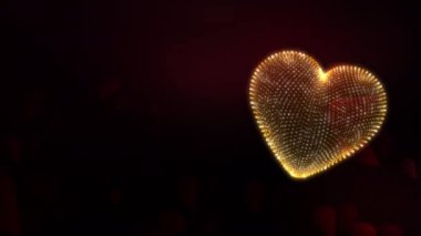 Kırmızı kalp akışındaki üç boyutlu altın parıltılı telin soyut animasyon kalbi metin için fotokopi uzayı ile birlikte siyah arkaplan yanıp sönen bir döngü oluşturuyor. Romantik geçmiş için 4K 3D kusursuz döngü, Sevgililer Günü, Anneler Günü. 