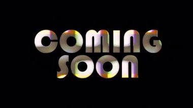 Yakında gelecek olan altın renkli metin siyah arkaplanda yanıp sönen görüntü efekti. 4K 3D kusursuz kaligrafi altın yazı kelimesi ve reklamcılık için renkli kıvılcım, satış promosyonu.