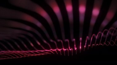 Soyut, dikişsiz döngü, kırmızı, cg, yavaş çekim, parlayan odaklanmış parçacıklar ile ağ noktaları dokusu. Siber ya da teknolojik dijital manzara