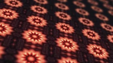 Daire tasarımlarıyla 4k 3D kırmızı desen LED kaleydoskop efekti. Mandala 'nın parlak kırmızı renklerle hareket eden patern duvarı. Yüksek çözünürlüklü 4k dikişsiz döngü içinde LED ışıklı arka plan.