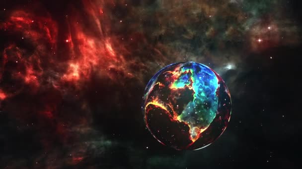 Galaxy Reizen Met Gloeiende Blauwe Energie Planeet Ruimte Met Gloeiende — Stockvideo