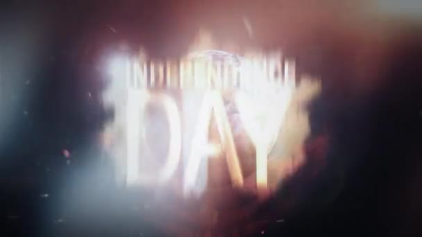 Złoty Tekst Dnia Niepodległości Iskrzącą Się Kulą Ziemską Falą Uderzeniową — Wideo stockowe