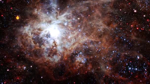 Туманность Тарантула Космический Полет Звездному Полю Галактики Освоение Дальнего Космоса — стоковое видео