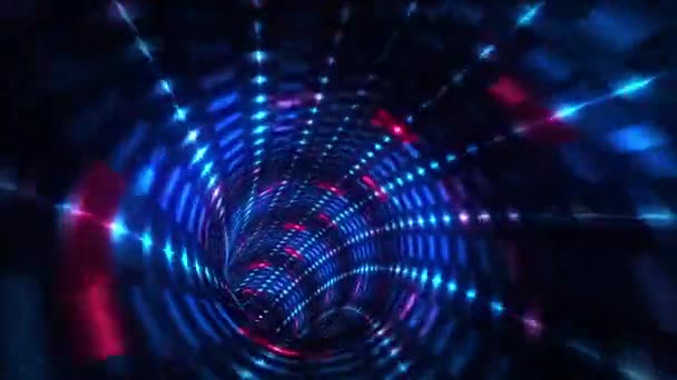 魔法闪烁 发光的飞行线路在隧道中的运动和灯光照射下的蓝光效果 未来的霓虹灯背景 紫外线发光线 激光束 3D无缝环路 — 图库视频影像
