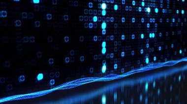 Dijital ızgara duvar dokusu animasyonuna sahip üç boyutlu bilim kurgu fütüristik teknolojisi. 4K kusursuz döngü yüksek teknoloji elektronik duvar dijital devre konsepti bilim teknolojisi başlığı girişi.