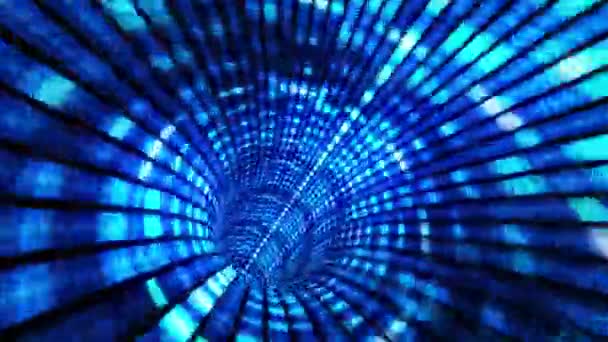 概要トンネル内での魔法のちらつき輝く飛行線の動きと照明された青色のマトリックス光効果 未来的なネオン背景 超紫外線輝く線 レーザー光線 光の速度 3Dシームレス — ストック動画