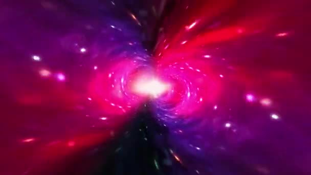 時空ワームホールトンネルを通るカラフルなハイパースペースライトスピード宇宙飛行 要旨明るい赤ピンク紫色の流動エネルギー渦 Loop Sci Fi星間宇宙旅行の背景コンセプト — ストック動画
