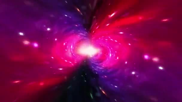 Vol spatial coloré de vitesse de lumière hyperspatiale à travers le tunnel de vortex de l'espace-temps. Résumé vortex d'énergie fluide rose-rouge vif et violet. 4K 3D Loop Sci-Fi interstellaire espace Voyage concept d'arrière-plan.
