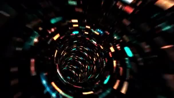 Абстрактный Петля Полет Темно Синий Цифровой Свет Неоновые Светящиеся Лучи — стоковое видео