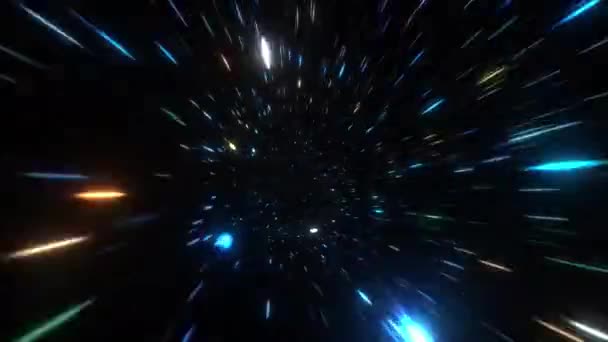 Leuchtend Bunte Neonlichter Dunklen Tunnel Abstract Visualizer Nahtlose Schleife Fliegender — Stockvideo