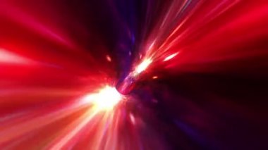 Soyut parlak kırmızı warp hiperuzay tüneli zaman ve uzay animasyonunda. 4K 3D döngü bilim-kurgu yıldızlararası yolculuk hiperuzay girdap tünelinde solucan deliğinde. Sanal uzayda soyut ışınlanma hızı sıçraması.