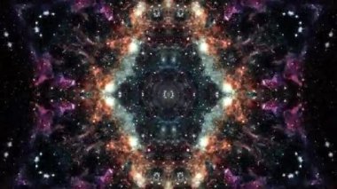 Soyut koyu kaleydoskop dizilimi kalıbı. Geçiş, VJ döngüsü, göstergeler, mandala, fraktal animasyon için 4k pürüzsüz koyu hareket grafikleri arka planı.