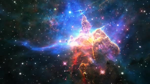 Rymdflyg Till Mystic Mountain Damgaspelare Carina Nebula Utforskning Flyg Till — Stockvideo