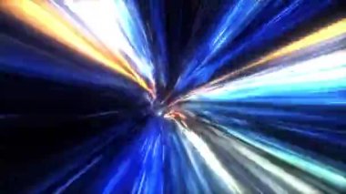 Zaman ve uzay animasyonunda soyut hiperuzay warp gelecekteki mavi ağ tüneli. 4K 3D döngü bilim-kurgu yıldızlararası yolculuk hiperuzay girdap tünelinde solucan deliğinde. Sanal uzayda soyut ışınlanma hızı sıçraması